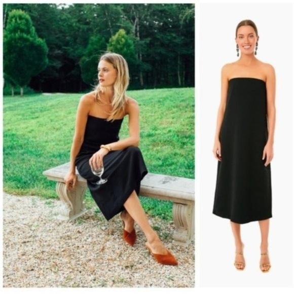 Tuckernuck NEW Strapless Black Noir Crepe Marin Formal Classy Midi Dress Sz XXL